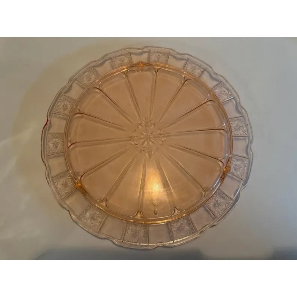 Jeanette "Doric" Pink Depression Glass 3 legged Cake Plate 1930's 10 1/4 inch